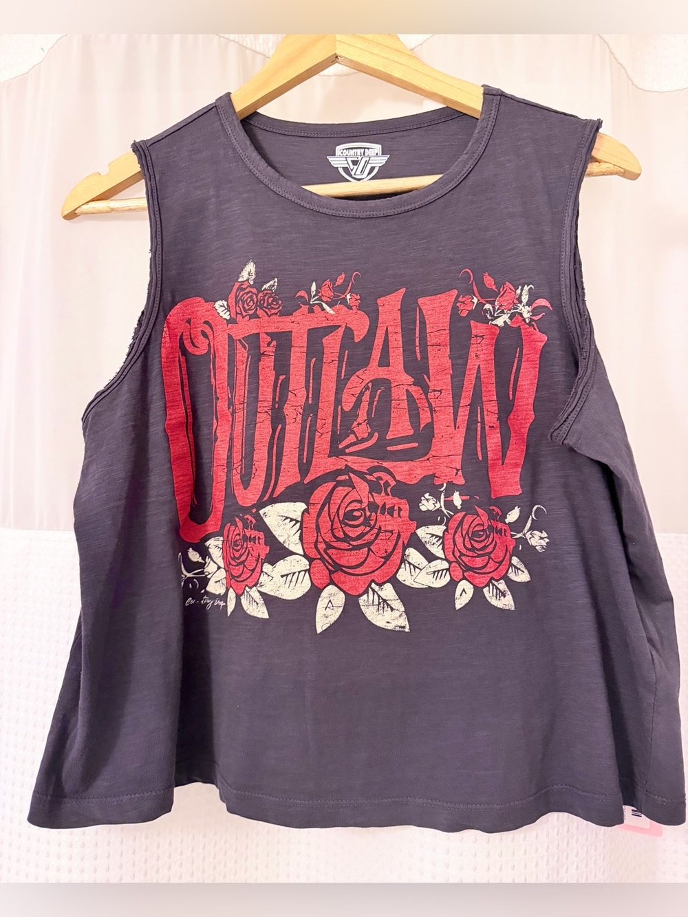 Country Deep Outlaw Graphic Muscle Tee - Black with Red Roses NEW Medium